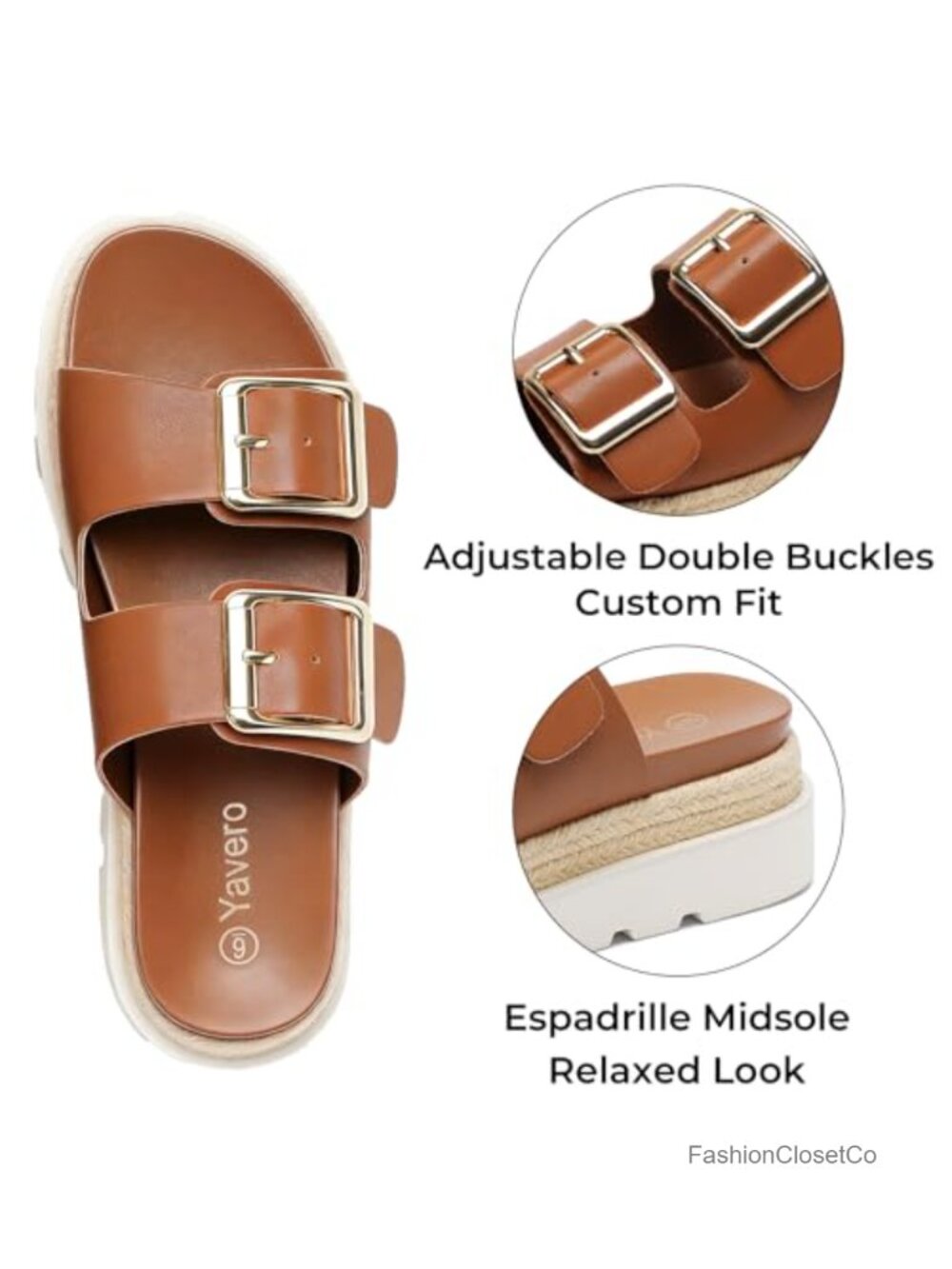 Womens Platform Sandals Espadrilles Slide Sandals with Double Buckles Open Toe - Picture 4 of 6